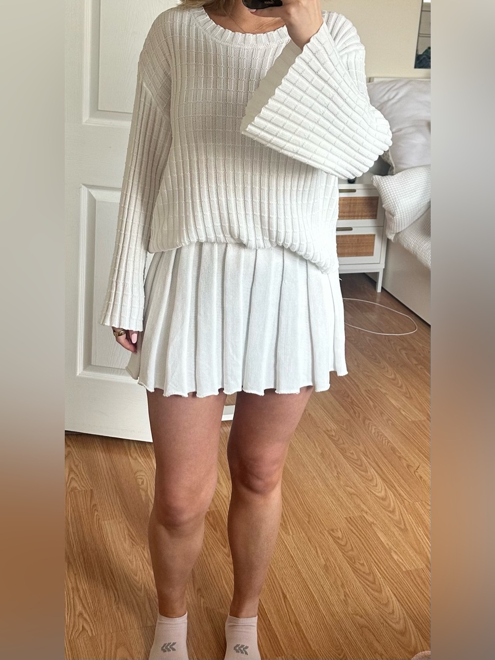 White Pleated Mini Skirt – Casual Flared Style